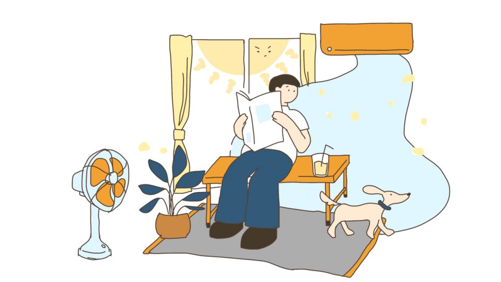 お部屋で涼んでいるイラスト