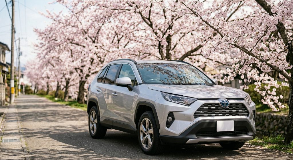 納車されたばかりの新車と春の桜